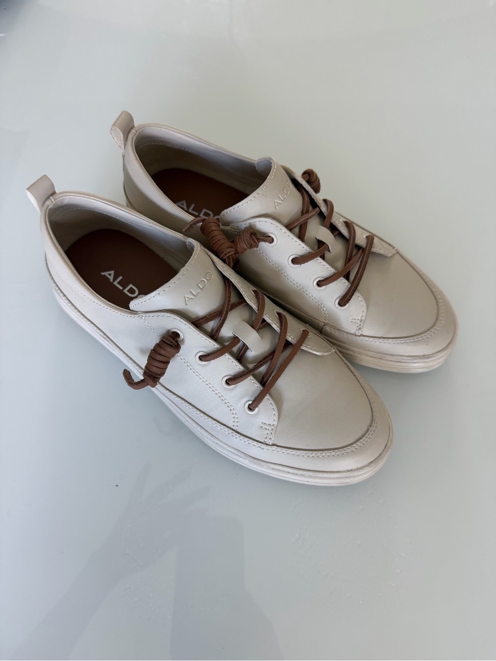 ALDO Cream Leather Sneakers with Brown Laces